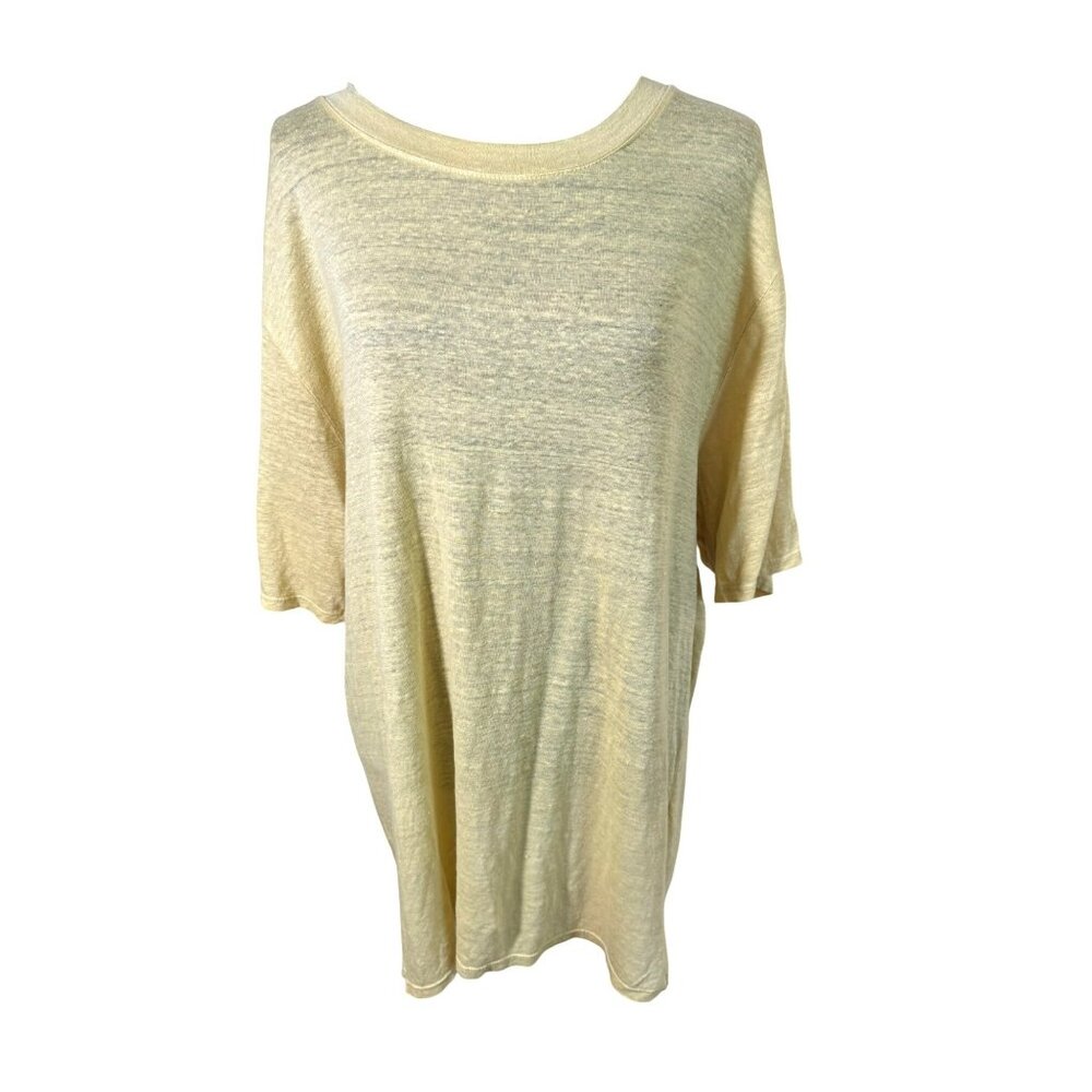 Project Social T LA Linen Large Pale Yellow Short Sleeve Tunic Top Sustainable